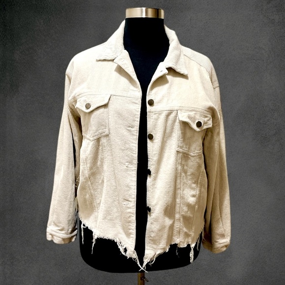 Nice Women’s Corduroy Collared Long Sleeve 2XL Snap Button Jacket w/Frayed Hem - Picture 8 of 8
